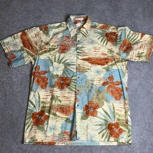 Pierre Cardin Hawaiian Shirt M Vintage 90s Floral Button Up Floral Palms